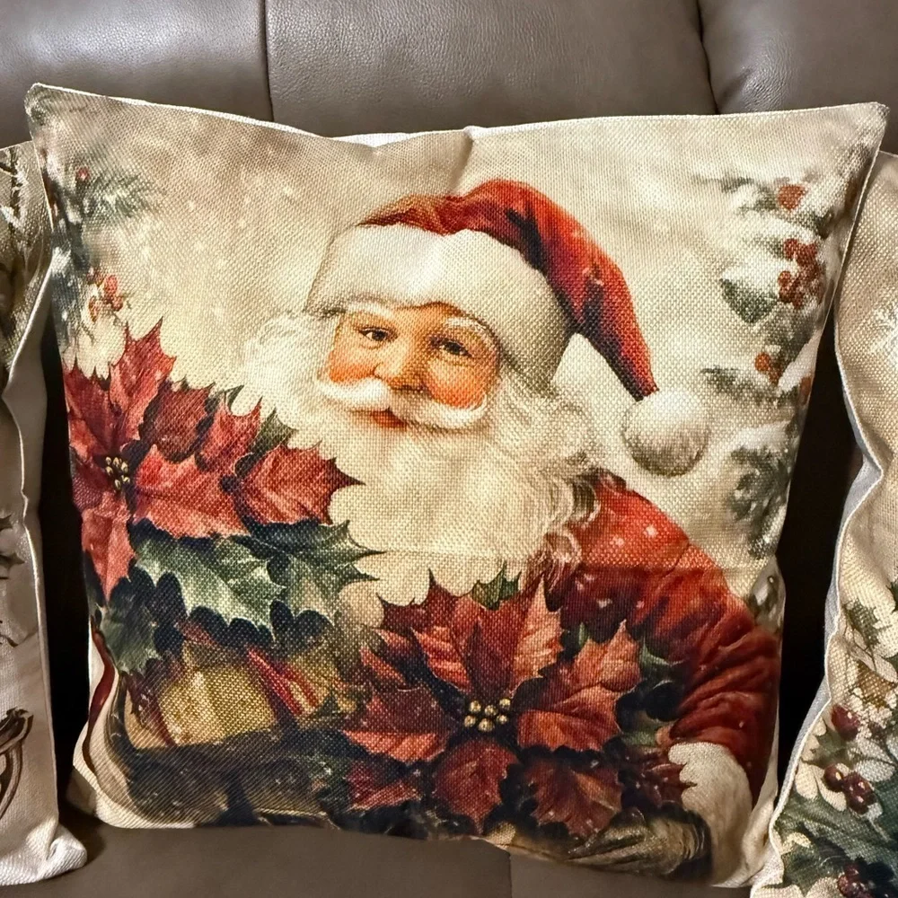 Vintage Looking 18x18 Christmas Throw Pillow Covers Set of 4